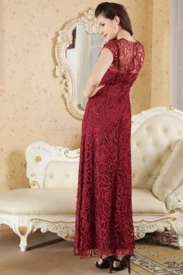 Beading Bateau Burgundy Mother Of The Bride Dress