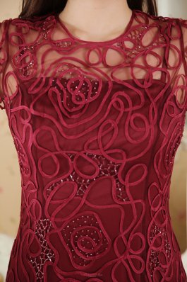 Beading Bateau Burgundy Mother Of The Bride Dress