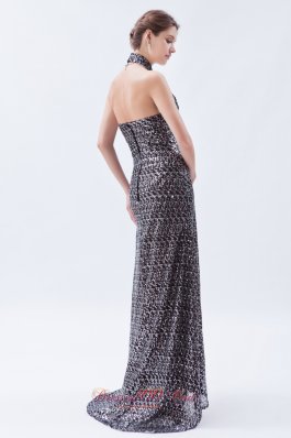 Silver Sequin High-neck Prom Celebrity Dress Brush