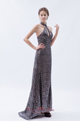 Silver Sequin High-neck Prom Celebrity Dress Brush