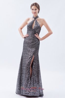 Silver Sequin High-neck Prom Celebrity Dress Brush