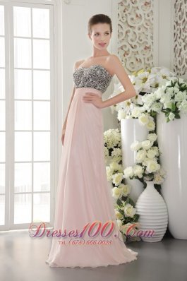 Beading Pink Chiffon Prom Evening Dress Sweetheart