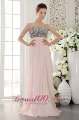 Beading Pink Chiffon Prom Evening Dress Sweetheart