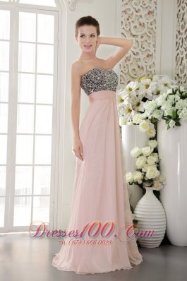 Beading Pink Chiffon Prom Evening Dress Sweetheart