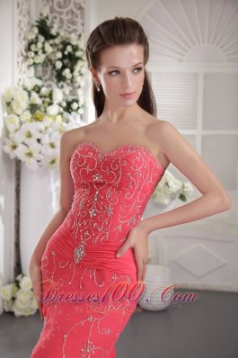 Appliques Watermelon Mermaid Prom Evening Dress