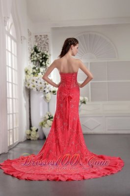 Appliques Watermelon Mermaid Prom Evening Dress