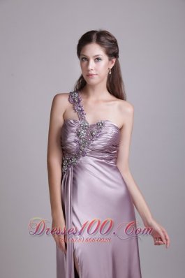 Lavender One Shoulder Brusn Train Beaded Prom Evening Dress