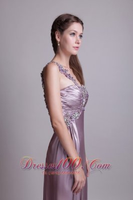 Lavender One Shoulder Brusn Train Beaded Prom Evening Dress