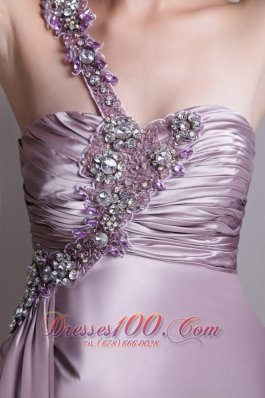 Lavender One Shoulder Brusn Train Beaded Prom Evening Dress