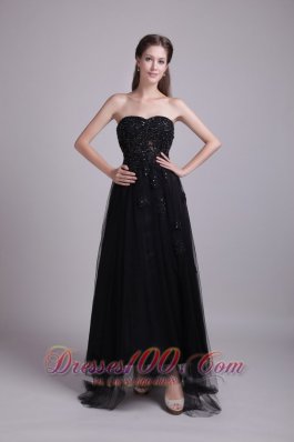 Black Appliques Prom Evening Dress Tulle Sweetheart