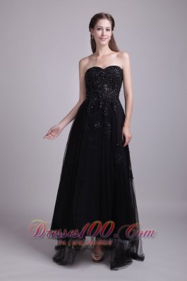 Black Appliques Prom Evening Dress Tulle Sweetheart