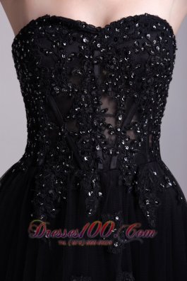 Black Appliques Prom Evening Dress Tulle Sweetheart