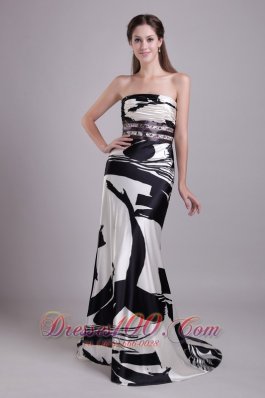 Printing Strapless Beaded Brush Prom Evening Dress