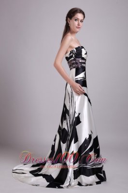 Printing Strapless Beaded Brush Prom Evening Dress