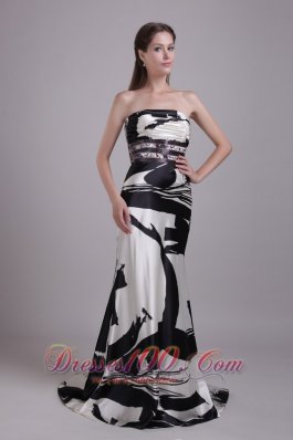 Printing Strapless Beaded Brush Prom Evening Dress