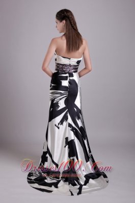 Printing Strapless Beaded Brush Prom Evening Dress