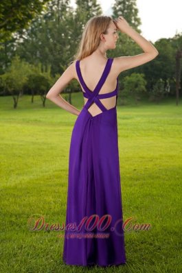 Purple Straps High Slit Ruched Evening Dress Prom