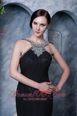 Black Beading Little Black Dress Chiffon Watteau Train