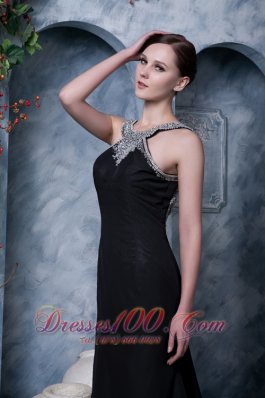 Black Beading Little Black Dress Chiffon Watteau Train