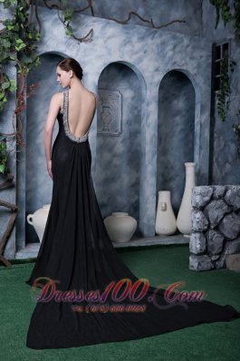 Black Beading Little Black Dress Chiffon Watteau Train