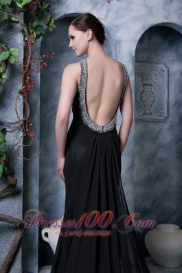 Black Beading Little Black Dress Chiffon Watteau Train