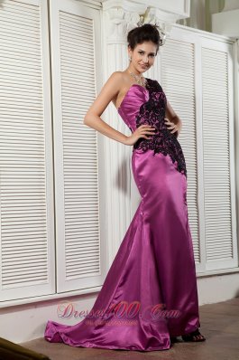 Purple Lace One Shoulder Prom Evening Pageant Dress Ruched