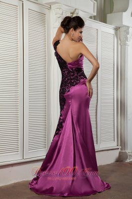 Purple Lace One Shoulder Prom Evening Pageant Dress Ruched