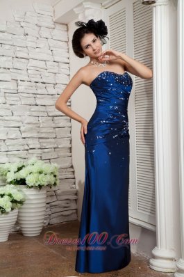 Navy Blue Prom Evening Dress Beading Ruch Sweetheart