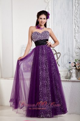 Leopard Purple Prom Evening Dress Beaded Sweetheart