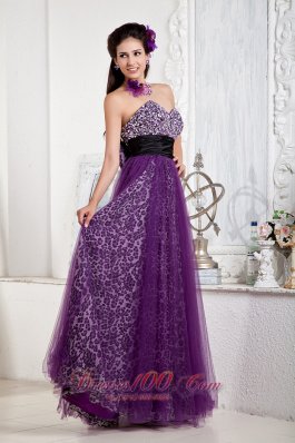 Leopard Purple Prom Evening Dress Beaded Sweetheart