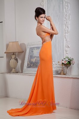 Orange Red Halter Pageant Evening Dress Beaded Chiffon