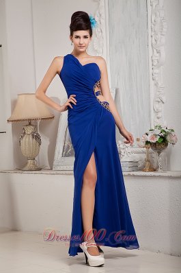 One Shoulder Ruched Royal Blue Evening Dress Chiffon