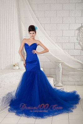 Royal Blue Mermaid Chapel Train Prom Evening Dress