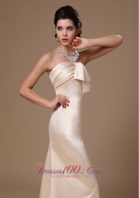 Satin Strapless Champagne Prom Evening Gowns Brush