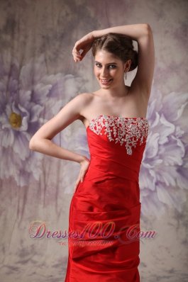 Beading Red Prom Evening Dress Strapless Taffeta