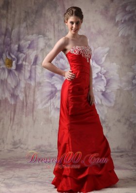 Beading Red Prom Evening Dress Strapless Taffeta