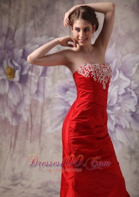 Beading Red Prom Evening Dress Strapless Taffeta