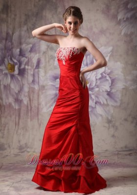 Beading Red Prom Evening Dress Strapless Taffeta