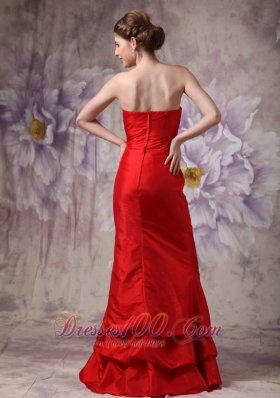 Beading Red Prom Evening Dress Strapless Taffeta