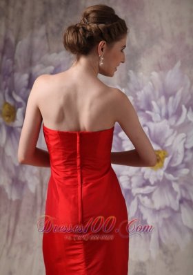 Beading Red Prom Evening Dress Strapless Taffeta