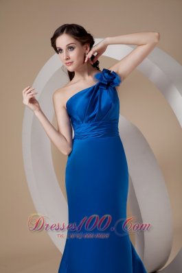 Royal Blue One Shoulder Prom Dress Hand Made Flower