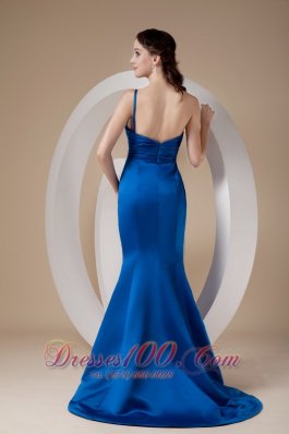 Royal Blue One Shoulder Prom Dress Hand Made Flower