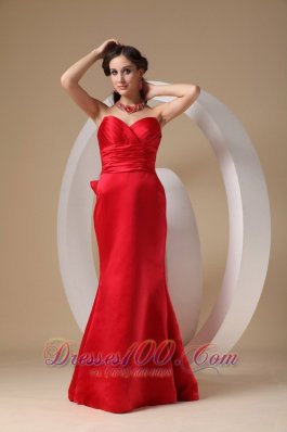 Red Prom Evening Dress Bow Sweetheart Brush Train