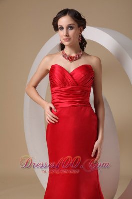 Red Prom Evening Dress Bow Sweetheart Brush Train