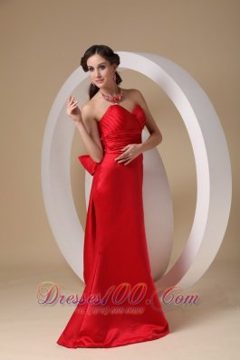 Red Prom Evening Dress Bow Sweetheart Brush Train