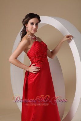 Red Prom Evening Dress Bow Sweetheart Brush Train