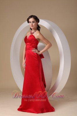 Red Prom Evening Dress Bow Sweetheart Brush Train