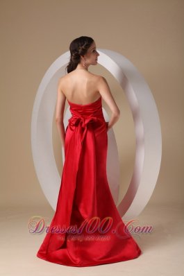 Red Prom Evening Dress Bow Sweetheart Brush Train