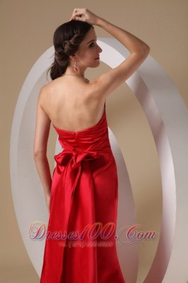 Red Prom Evening Dress Bow Sweetheart Brush Train