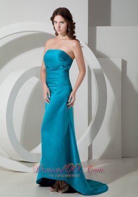 Teal Prom Homecoming Dress Strapless Sweep Satin